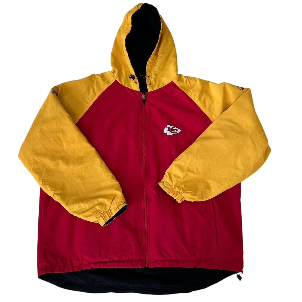 Vintage NFL Kansas City Chiefs Reebok Jacket Coat‎ Hooded Mens 2XL Reversible